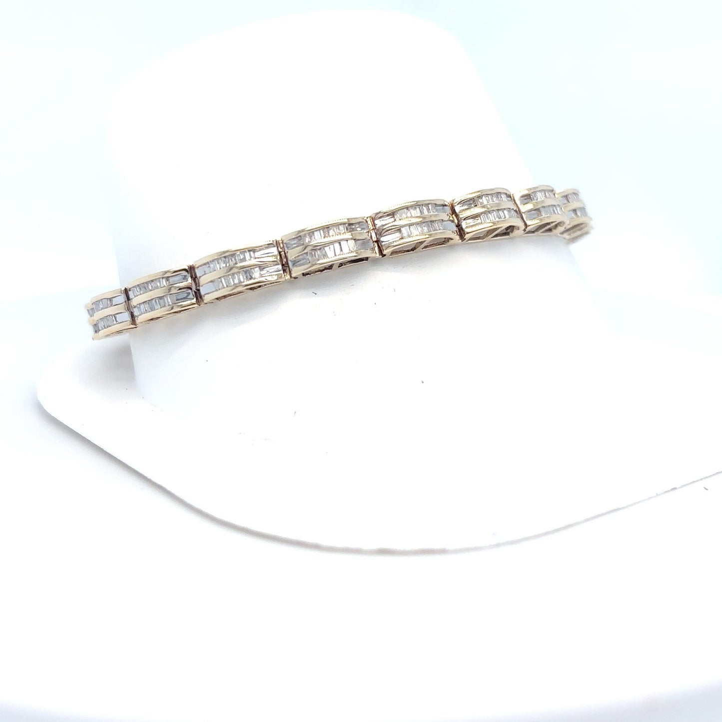 14KY 7.5" 3.00CTW DOUBLE ROW BAGUETTE DIAMOND BRACELET SI2-I1/G-H 16.5G
