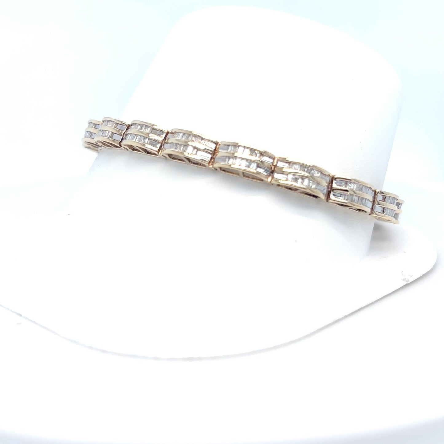 14KY 7.5" 3.00CTW DOUBLE ROW BAGUETTE DIAMOND BRACELET SI2-I1/G-H 16.5G
