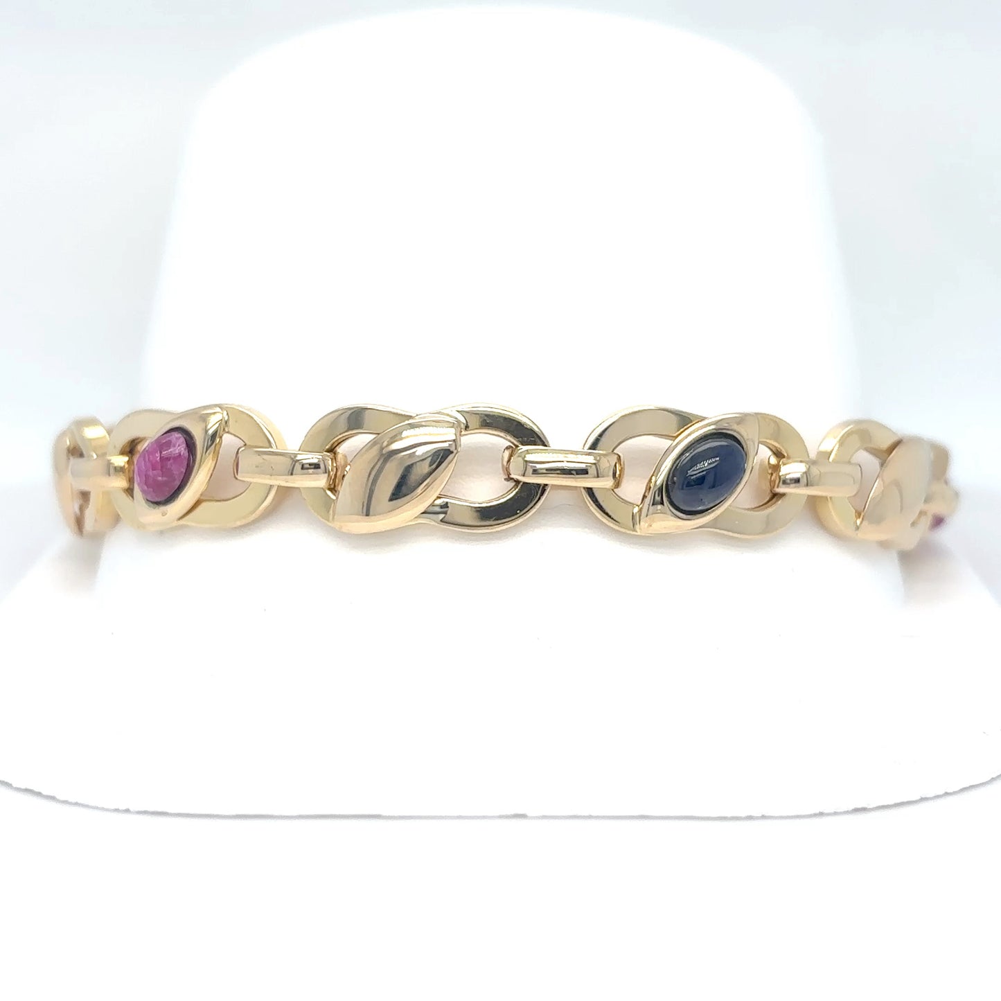 14KY 7.5" 9.0MM CABACHON SAPPHIRE & RUBY BRACELET 11.7G