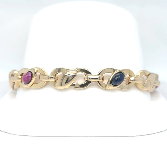14KY 7.5" 9.0MM CABACHON SAPPHIRE & RUBY BRACELET 11.7G-Fine Jewelry in Bradenton &amp; Lakewood Ranch, Fl. | Michael &amp; Co. Jewelers