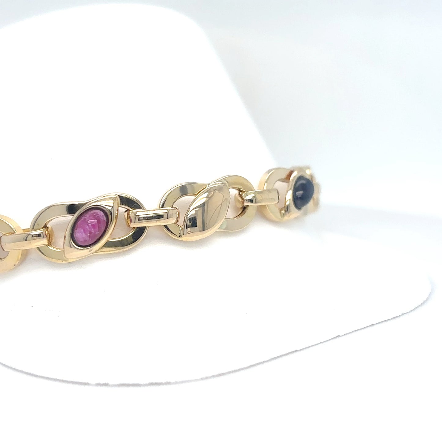 14KY 7.5" 9.0MM CABACHON SAPPHIRE & RUBY BRACELET 11.7G