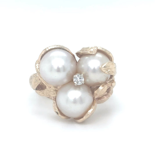 14KY 8.0-8.5MM THREE PEARL-0.05CT DIAMOND RING "AA" SI/G-H 11.1G-Fine Jewelry in Bradenton &amp; Lakewood Ranch, Fl. | Michael &amp; Co. Jewelers