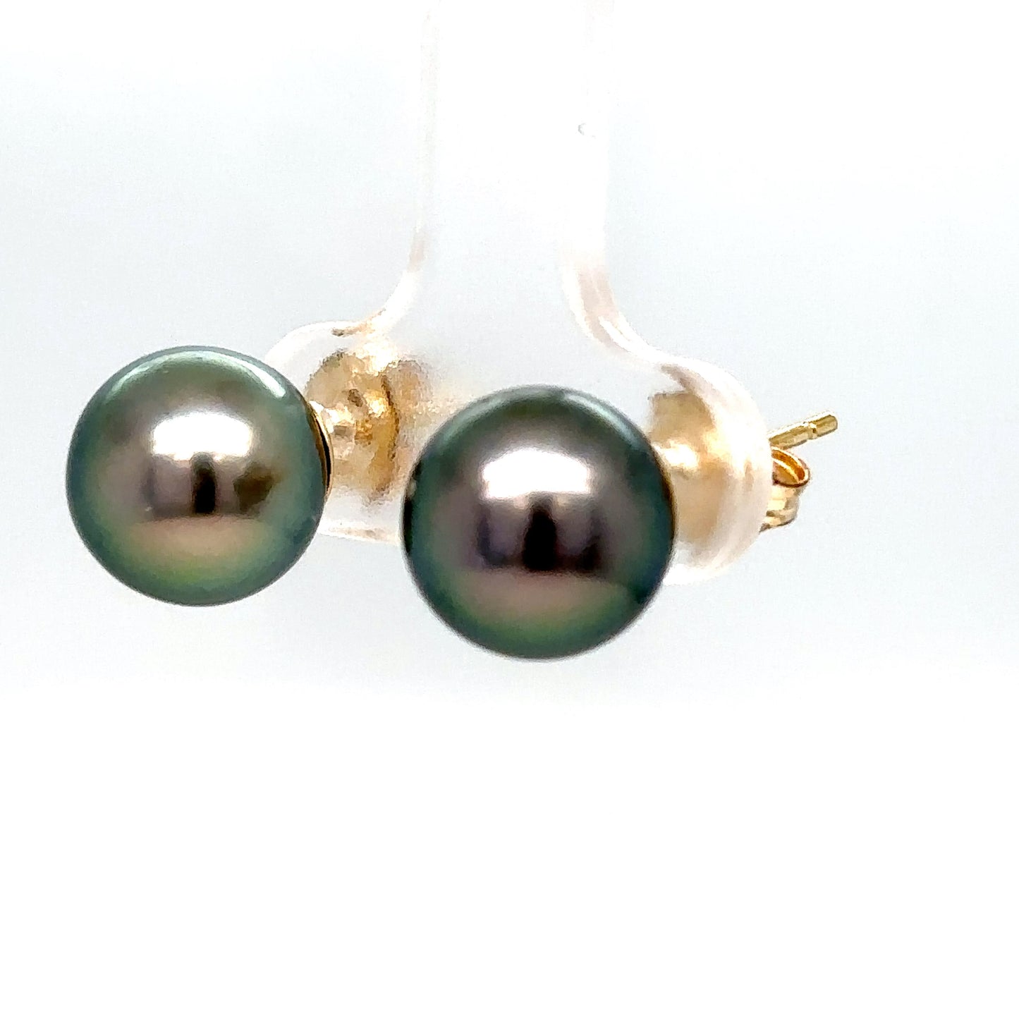 14KY 9.5MM BLACK PEARL EARRINGS