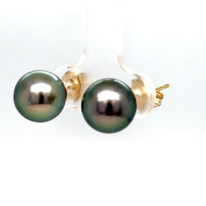 14KY 9.5MM BLACK PEARL EARRINGS
