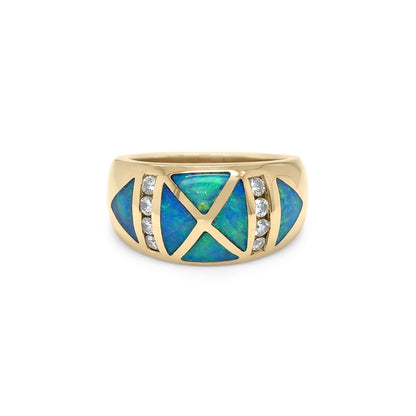 14KY INLAID OPAL-0.25CTW DIAMOND RING SI/G-H 15.1G