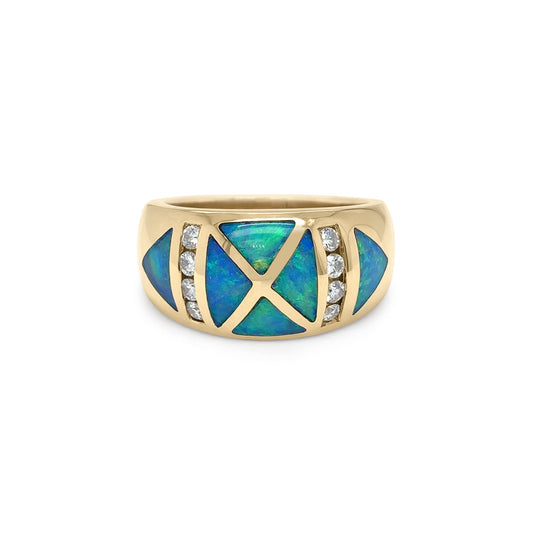 14KY INLAID OPAL-0.25CTW DIAMOND RING SI/G-H 15.1G - Michael & Co. Jewelers