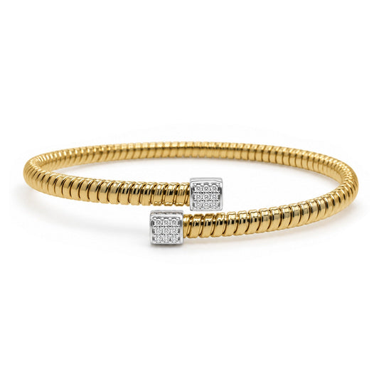 18KTT 0.15CTW ROUND BRILLIANT DIAMOND FLEXIBLE BANGLE BRACELET VS/F-G 10.4G - Michael & Co. Jewelers