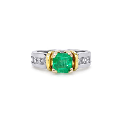 18KTT 1.75CTW EMERALD AND DIAMOND RING "A" SI/G-H 9.0G