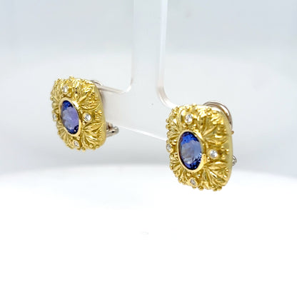 18KTT 2.80CTW TANZANITE-DIAMOND EARRINGS "AAA" VS/F-G 14.7G