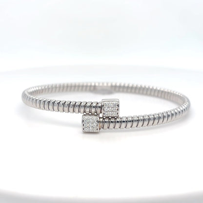 18KW 0.15CTW ROUND BRILLIANT DIAMOND FLEXIBLE BANGLE BRACELET VS/F-G 10.0G