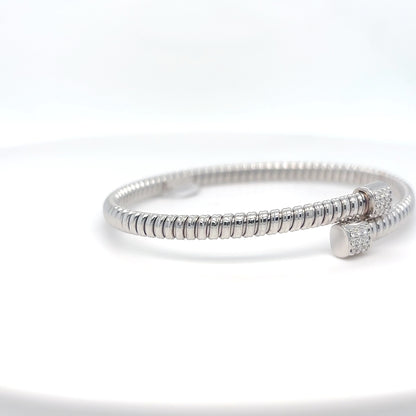 18KW 0.15CTW ROUND BRILLIANT DIAMOND FLEXIBLE BANGLE BRACELET VS/F-G 10.0G