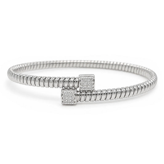 18KW 0.15CTW ROUND BRILLIANT DIAMOND FLEXIBLE BANGLE BRACELET VS/F-G 10.0G - Michael & Co. Jewelers