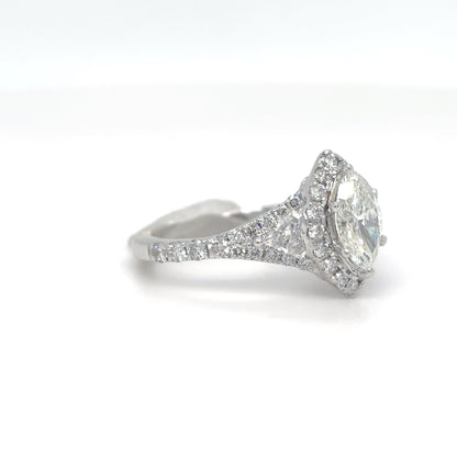 18KW 1.25CTW MARQUISE HALO ENGAGEMENT RING SI2/I 3.6G
