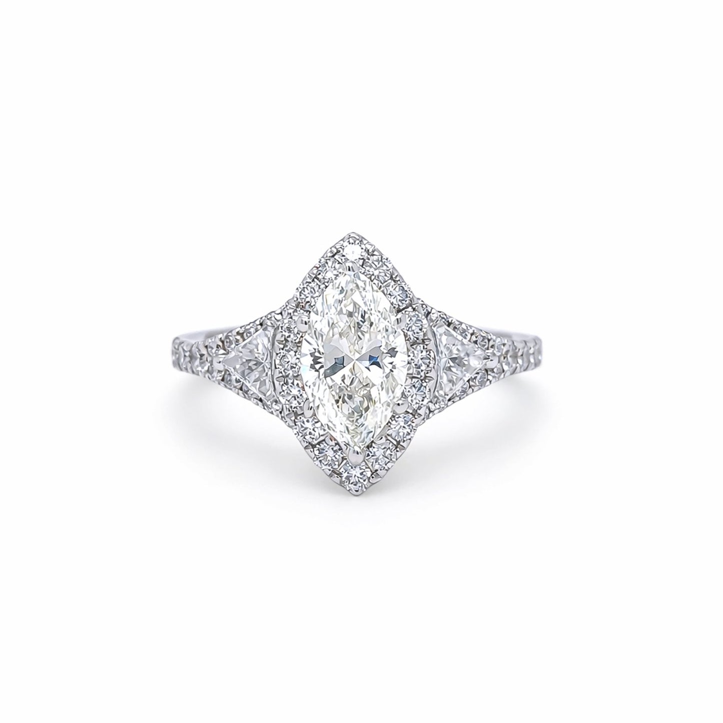18KW 1.25CTW MARQUISE HALO ENGAGEMENT RING SI2/I 3.6G
