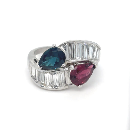 18KW 4.34CTW BLUE-PINK TOURMALINE-BAGUETTE DIAMOND RING "TOP GEM" VS/F-G 8.9G-Fine Jewelry in Bradenton &amp; Lakewood Ranch, Fl. | Michael &amp; Co. Jewelers