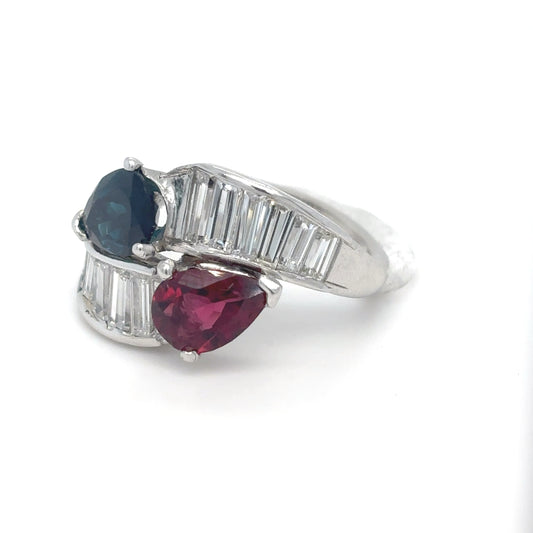 18KW 4.34CTW BLUE-PINK TOURMALINE-BAGUETTE DIAMOND RING "TOP GEM" VS/F-G 8.9G-Fine Jewelry in Bradenton &amp; Lakewood Ranch, Fl. | Michael &amp; Co. Jewelers