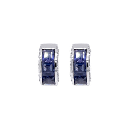 18KW 2.82CTW IOLITE-DIAMOND HOOP EARRINGS "AAA" SI/G-H 6.9G