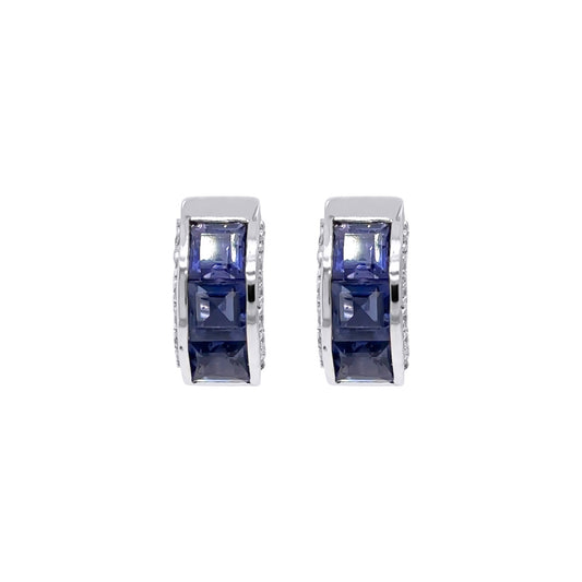 18KW 2.82CTW IOLITE-DIAMOND HOOP EARRINGS "AAA" SI/G-H 6.9G - Michael & Co. Jewelers