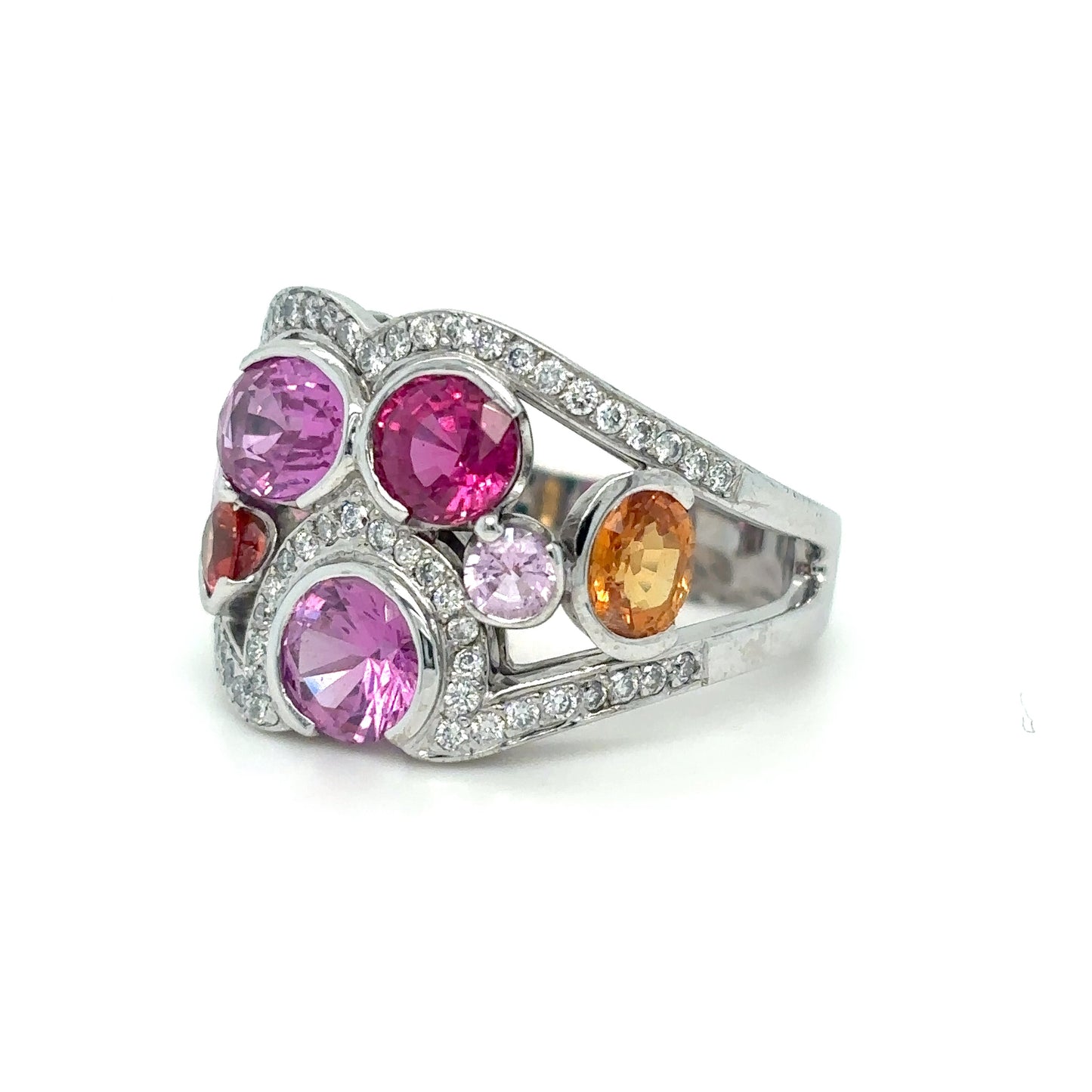 18KW 3.14CTW MULTI-COLOR SAPPHIRE/DIAMOND RING "AA+" SI1/F-G 9.0G