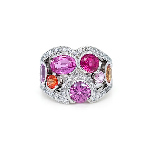 18KW 3.14CTW MULTI-COLOR SAPPHIRE/DIAMOND RING "AA+" SI1/F-G 9.0G - Michael & Co. Jewelers
