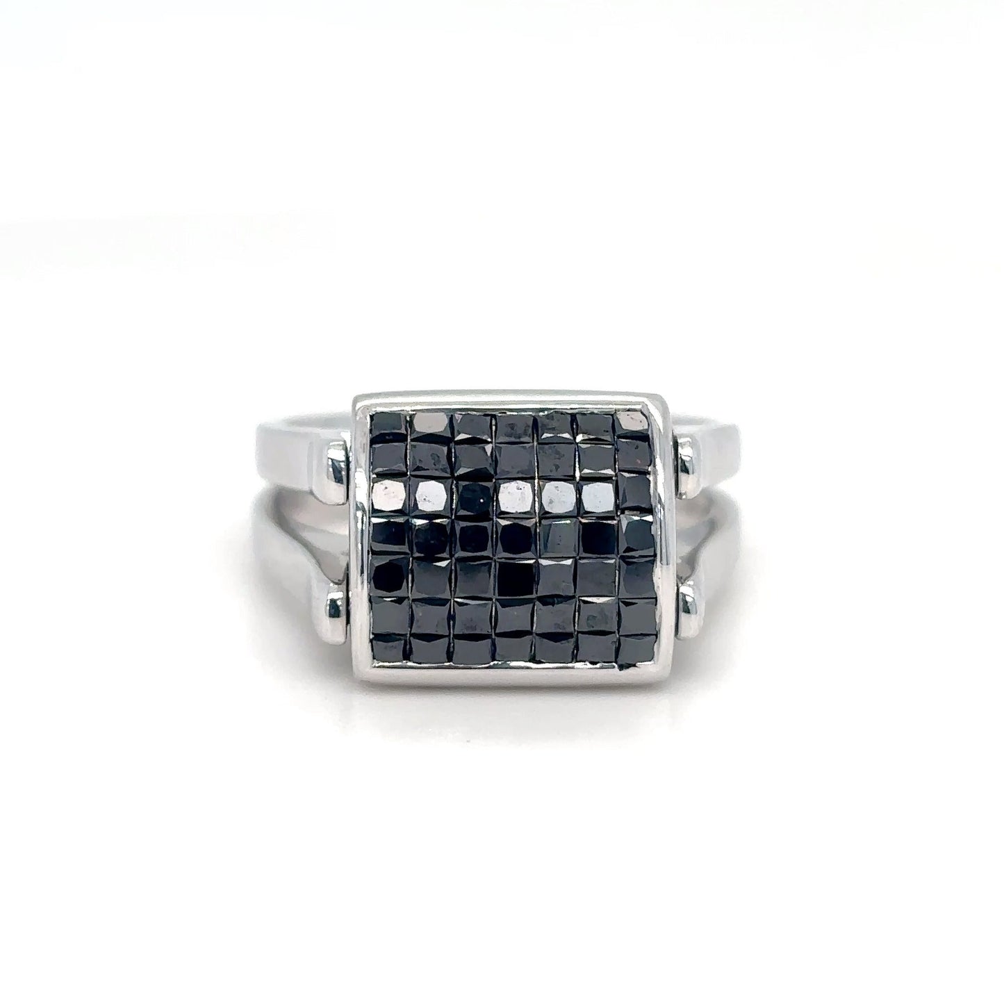 18KW REVERSIBLE 2.00CTW BLACK-WHITE PRINCESS CUT DIAMND RING VS/G 10.8G