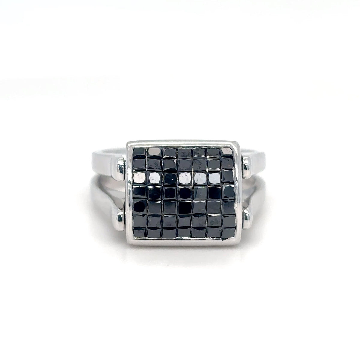 18KW REVERSIBLE 2.00CTW BLACK-WHITE PRINCESS CUT DIAMND RING VS/G 10.8G