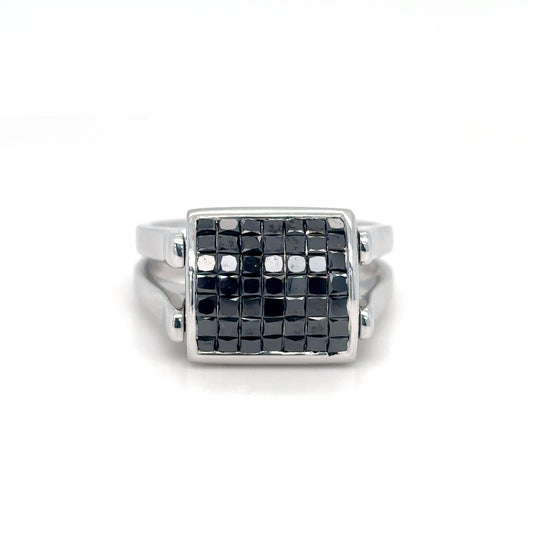 18KW REVERSIBLE 2.00CTW BLACK-WHITE PRINCESS CUT DIAMND RING VS/G 10.8G