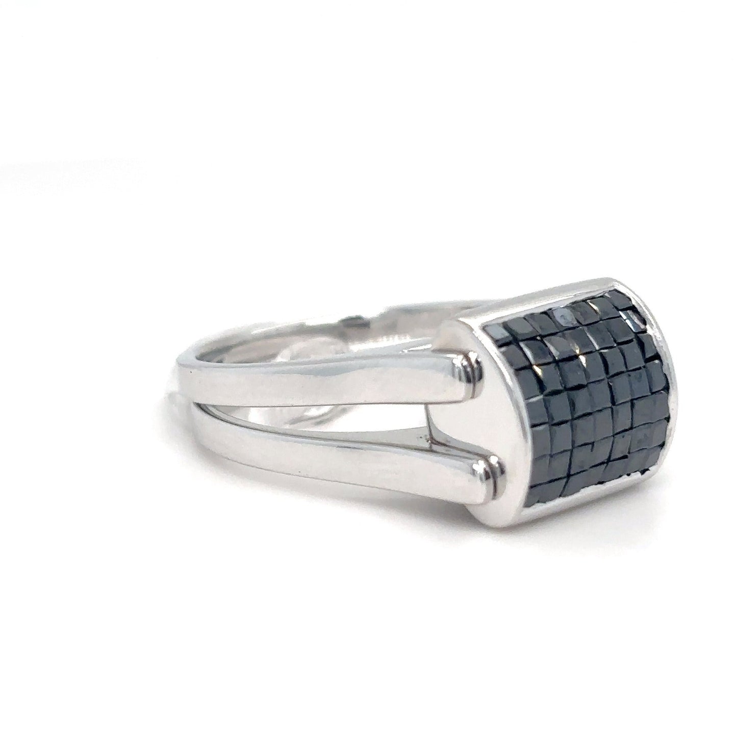 18KW REVERSIBLE 2.00CTW BLACK-WHITE PRINCESS CUT DIAMND RING VS/G 10.8G
