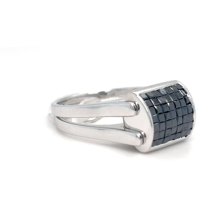 18KW REVERSIBLE 2.00CTW BLACK-WHITE PRINCESS CUT DIAMND RING VS/G 10.8G