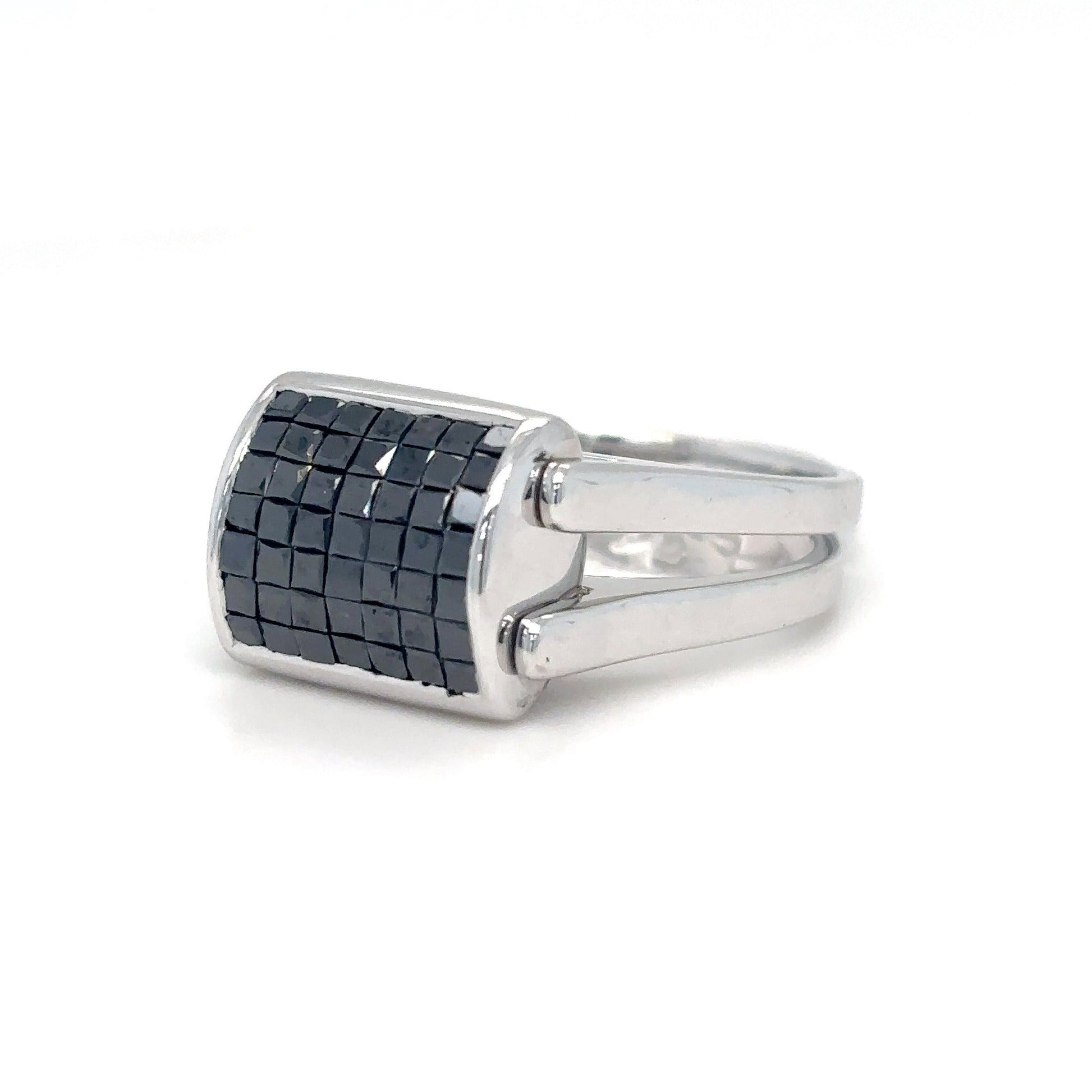 18KW REVERSIBLE 2.00CTW BLACK-WHITE PRINCESS CUT DIAMND RING VS/G 10.8G