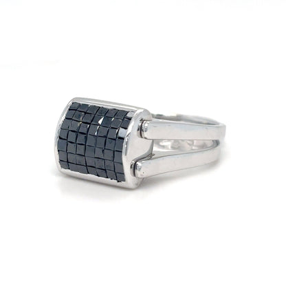 18KW REVERSIBLE 2.00CTW BLACK-WHITE PRINCESS CUT DIAMND RING VS/G 10.8G