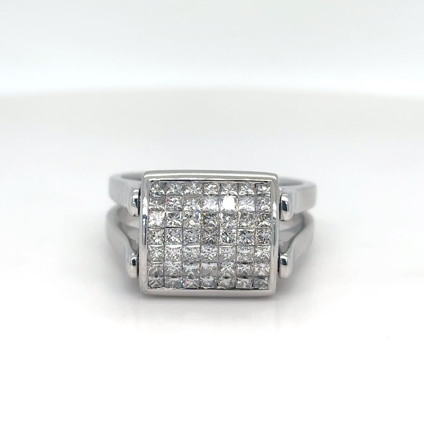 18KW REVERSIBLE 2.00CTW BLACK-WHITE PRINCESS CUT DIAMND RING VS/G 10.8G
