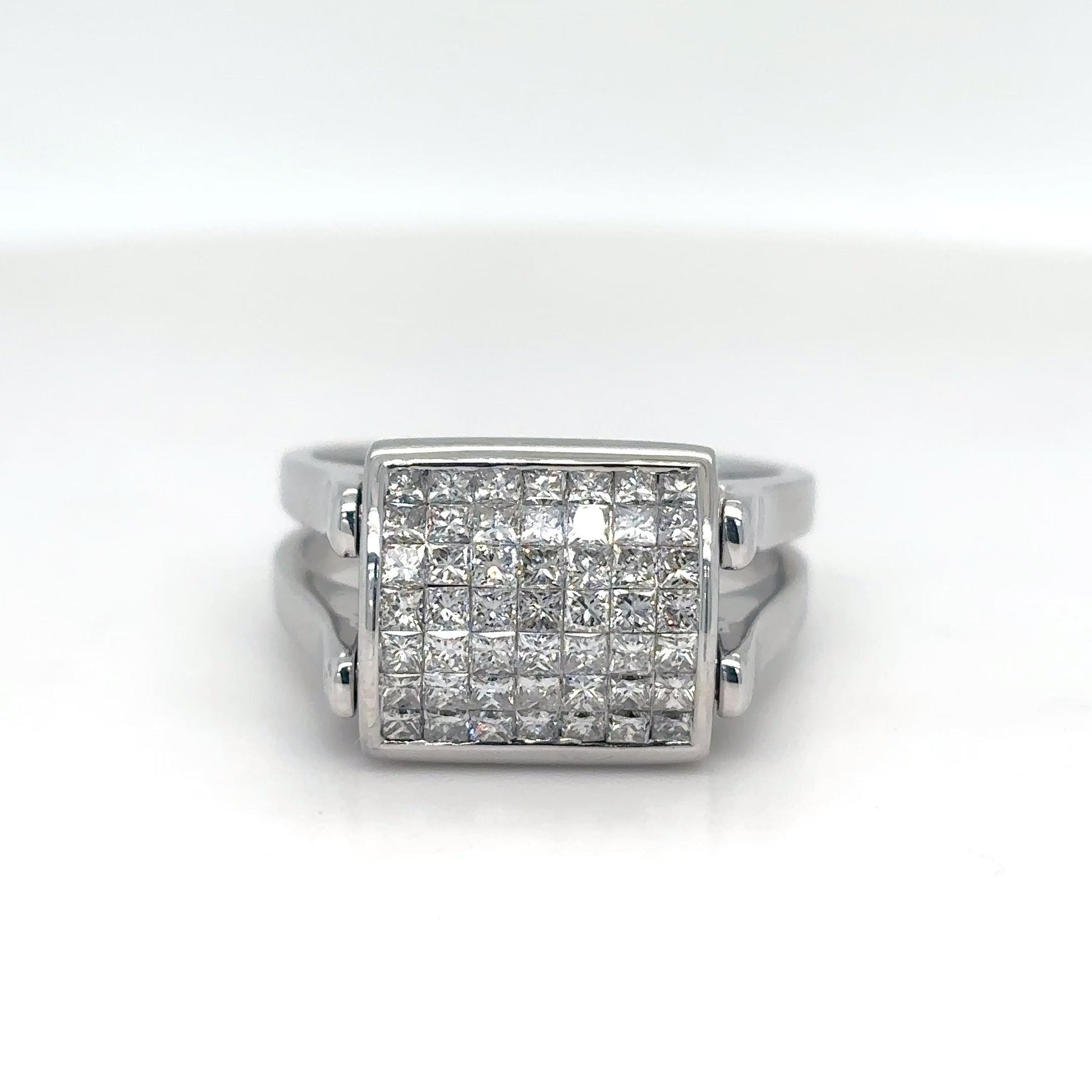 18KW REVERSIBLE 2.00CTW BLACK-WHITE PRINCESS CUT DIAMND RING VS/G 10.8G