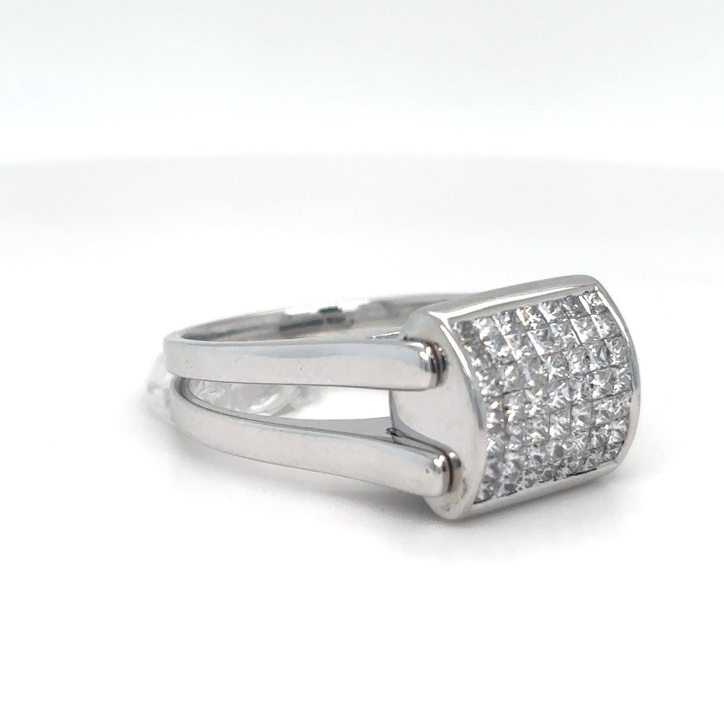 18KW REVERSIBLE 2.00CTW BLACK-WHITE PRINCESS CUT DIAMND RING VS/G 10.8G