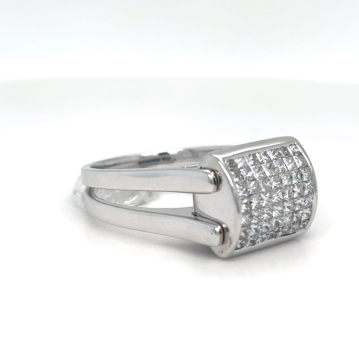 18KW REVERSIBLE 2.00CTW BLACK-WHITE PRINCESS CUT DIAMND RING VS/G 10.8G