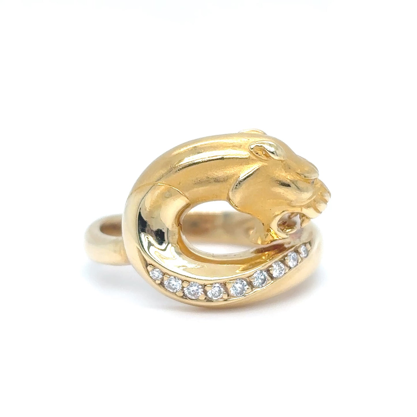 18KY 0.10CTW DIAMOND PANTHER RING SI1/G-H 8.8G