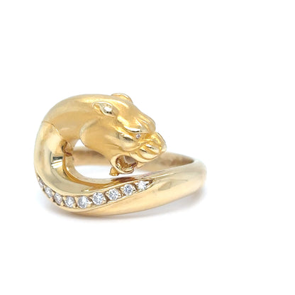 18KY 0.10CTW DIAMOND PANTHER RING SI1/G-H 8.8G