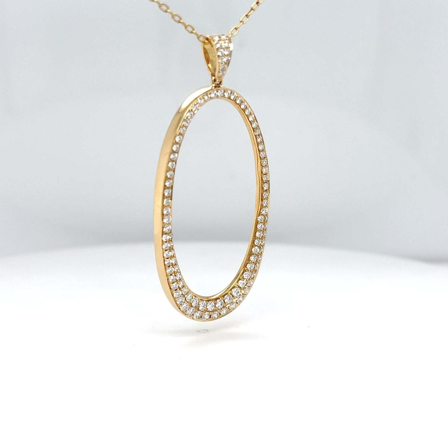 18KY 18" 0.95CTW ROUND BRILLIANT DIAMOND OVAL PENDANT VS/F-G 6.9G