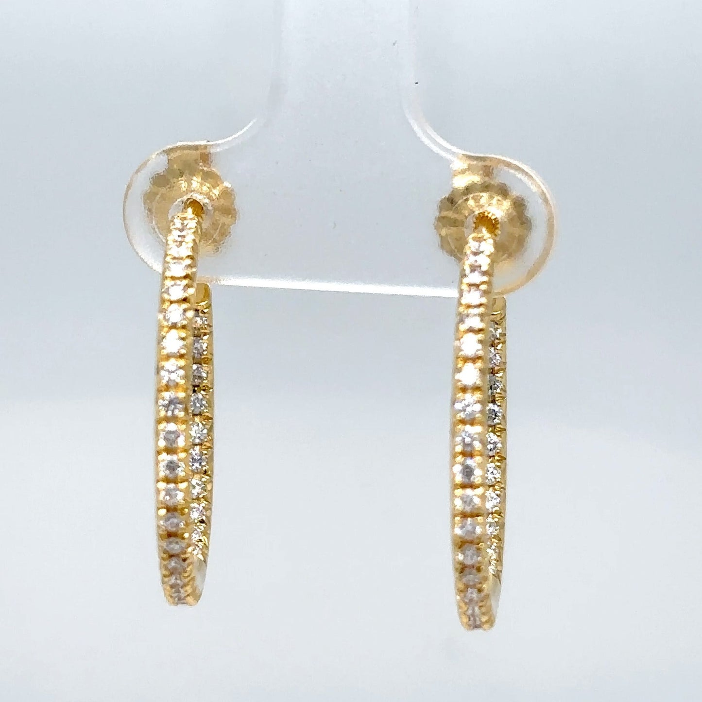18KY 1.00CTW 21MM INSIDE-OUT HOOP DIAMOND EARRINGS SI1/F-G 4.9G