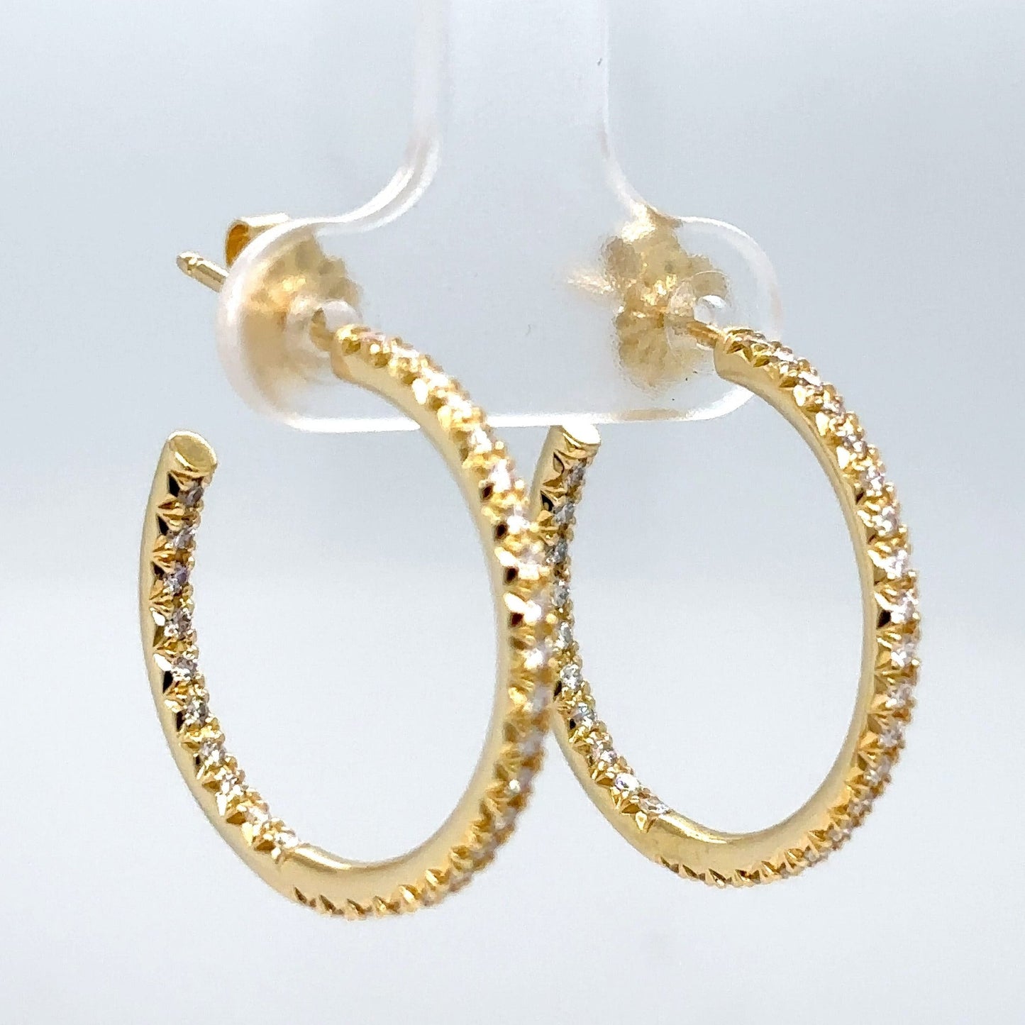 18KY 1.00CTW 21MM INSIDE-OUT HOOP DIAMOND EARRINGS SI1/F-G 4.9G