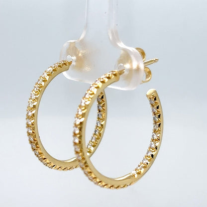 18KY 1.00CTW 21MM INSIDE-OUT HOOP DIAMOND EARRINGS SI1/F-G 4.9G