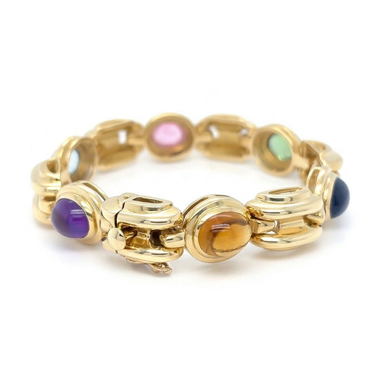 18KY 7" 10X8MM CABACHON AM-BT-PT-GT-IO-CI BRACELET 54.7G