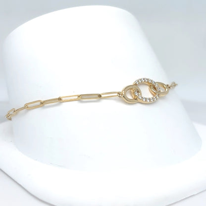 18KY 7.25" 0.14CTW DIAMOND CIRCLES LINK BRACLET VS/F-G 3.2G