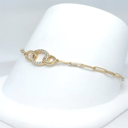 18KY 7.25" 0.14CTW DIAMOND CIRCLES LINK BRACLET VS/F-G 3.2G
