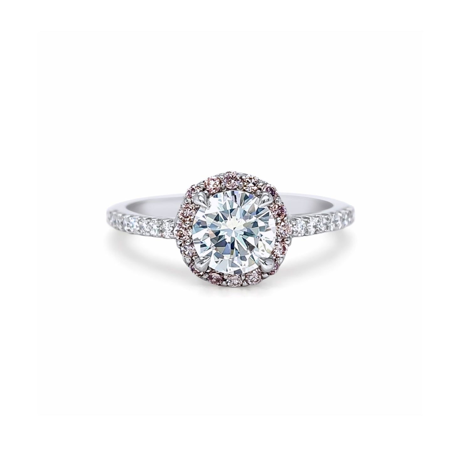 14KW 1.35CTW NATURAL PINK & WHITE DIAMOND HALO ENGAGEMENT RING SI1/E-SI/FLP 3.0G