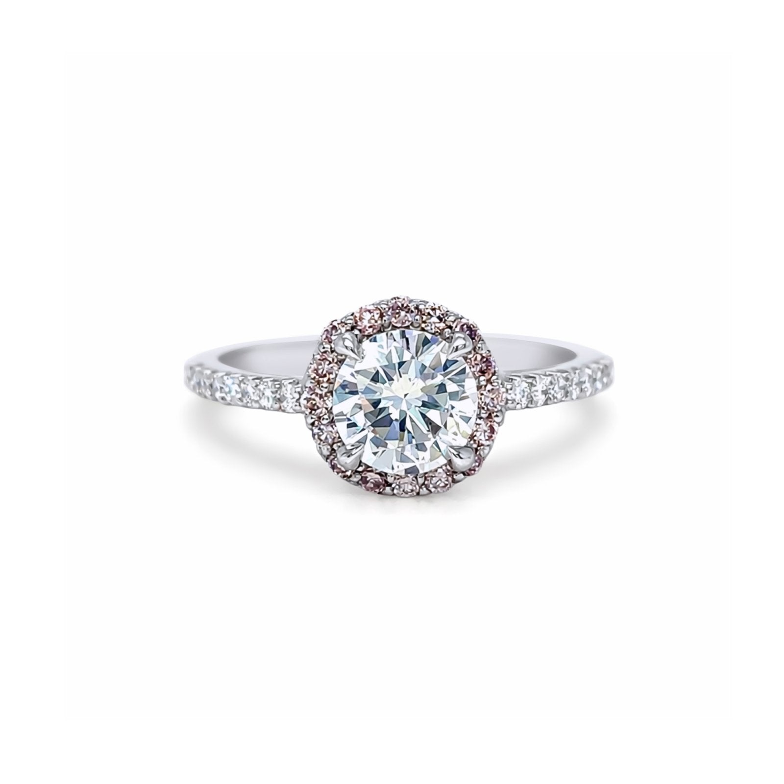 14KW 1.35CTW NATURAL PINK & WHITE DIAMOND HALO ENGAGEMENT RING SI1/E-SI/FLP 3.0G