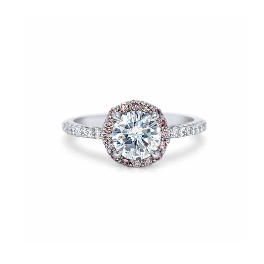 14KW 1.35CTW NATURAL PINK & WHITE DIAMOND HALO ENGAGEMENT RING SI1/E-SI/FLP 3.0G