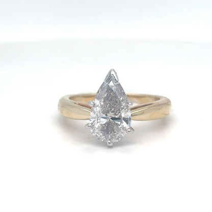 2.21CT PEAR BRILLIANT DIAMOND SOLITAIRE ENGAGEMENT RING I2/G 4.9G