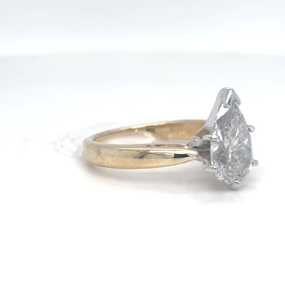2.21CT PEAR BRILLIANT DIAMOND SOLITAIRE ENGAGEMENT RING I2/G 4.9G