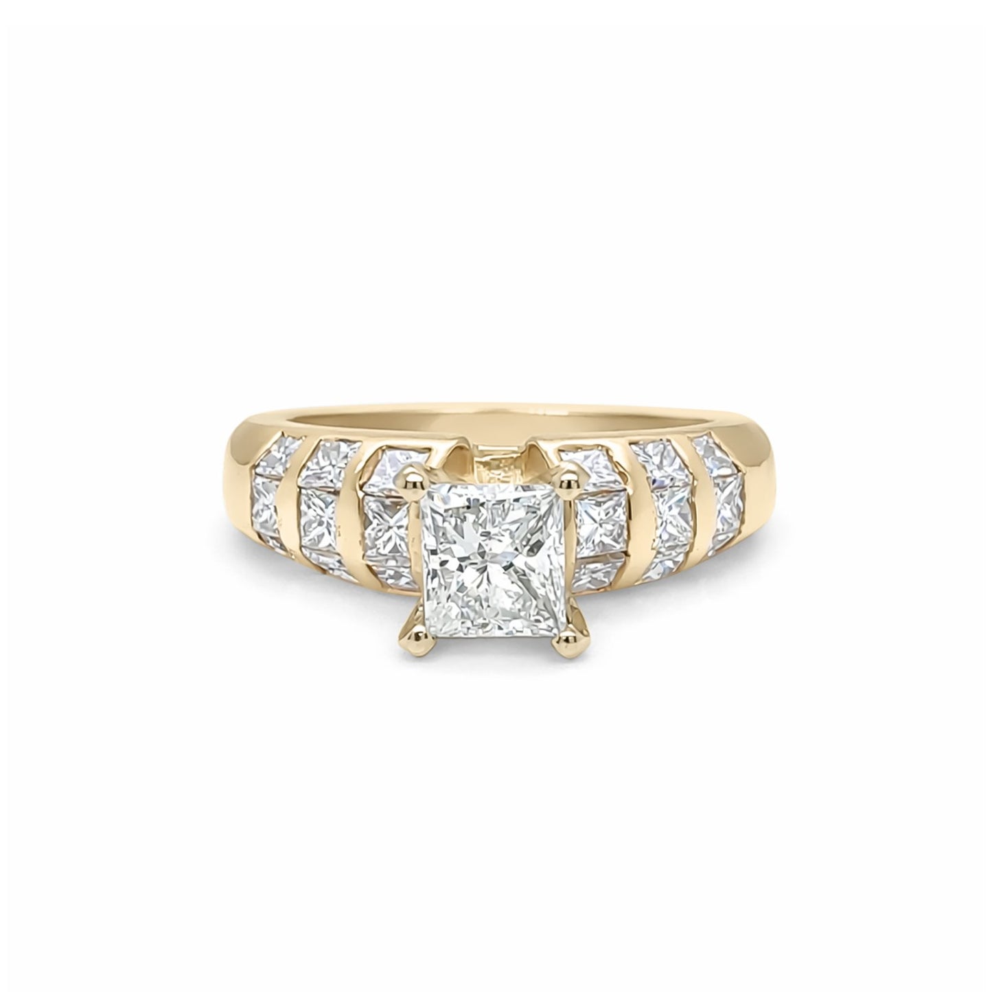 14KY 2.08CTW RECTANGULAR MODIFIED BRILLIANT DIAMOND ENGAGEMENT RING  I2/K-SI1/G-H 6.1G
